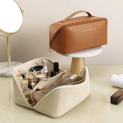 PU Leather Makeup Pouch Travel Storage Organizer Brown